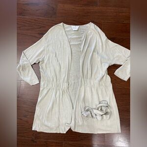 Longchamp Belted Tie Waist Knit Cardigan 3/4 Sleeve Silk Blend sz. Large